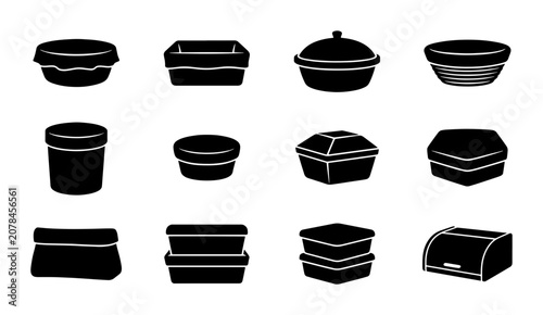 Bild auf Leinwand 12 Black Silhouette Food Containers, Storage Boxes, and Packaging, Versatile Kit
