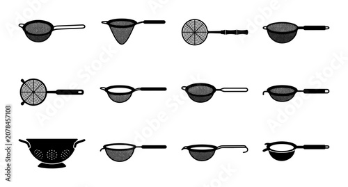 Foto Kitchen Sieve Collection, 12 Vector Icons for Cooking and Baking Preparation, St