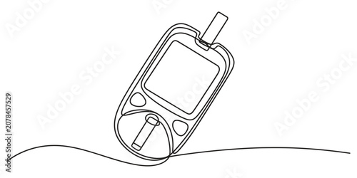 Blood glucose meter continuous line illustration with diabetes, continuous