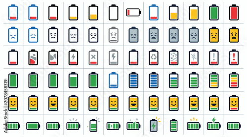Mobile battery status and charging indicators.