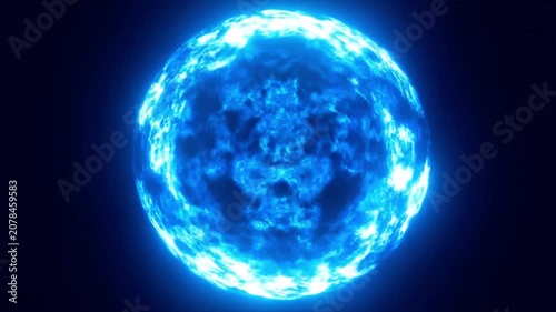 Dynamic image capturing the intense energy of a bright blue luminous plasma sphere, suitable for science fiction or celestialthemed designs. 