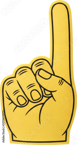 Yellow foam finger hand gesture pointing up.