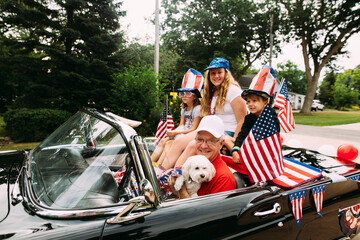 family in Fourth of July Parade