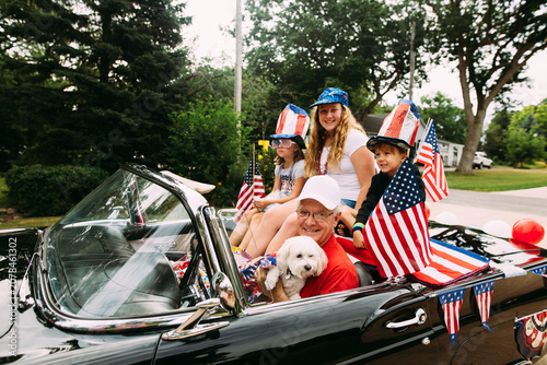 family in Fourth of July Parade