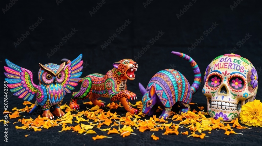 Obraz premium Handcrafted Alebrije Folk Art and Sugar Skull Display