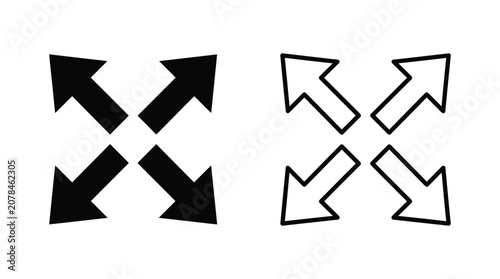 Fotografie Four arrows pointing outwards black and white vector illustration