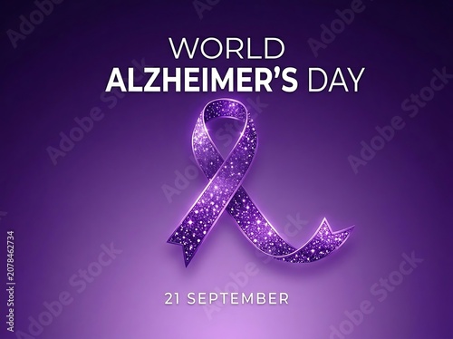 Purple glittery awareness ribbon for world alzheimers day celebration on september twentyfirst