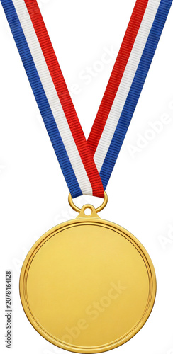 Gold Medal on Red White and Blue Ribbon.