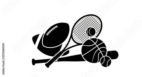 Foto Sports equipment icons including football tennis racket baseball bat basketball