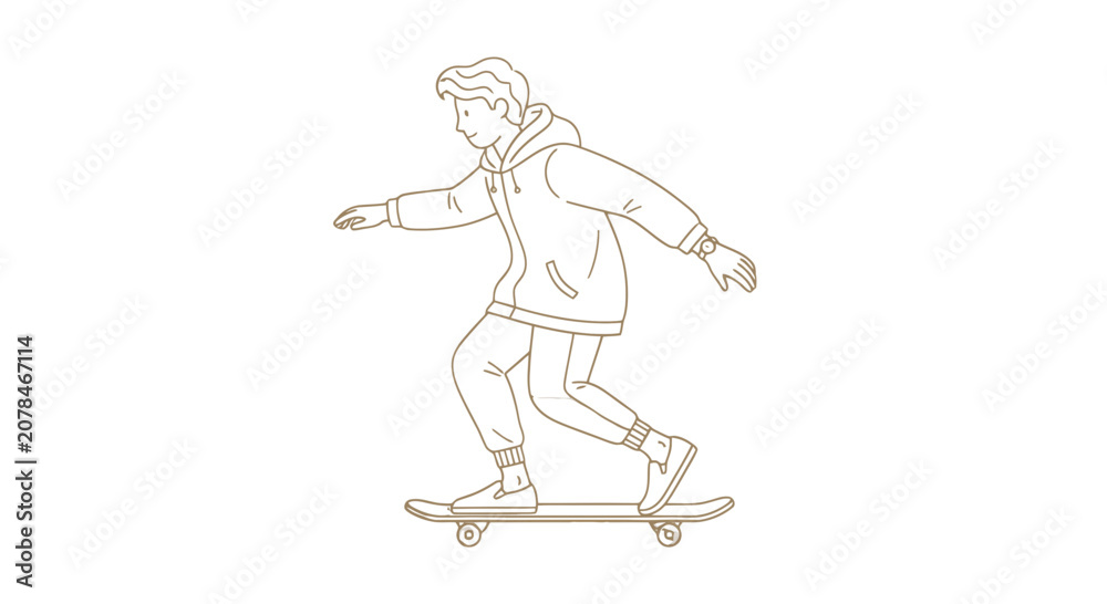 Fototapeta premium Man Riding Skateboard Illustration Simple Style.