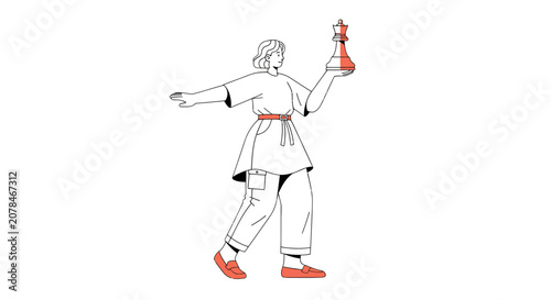 Obraz na płótnie Karate Practitioner in Action Pose with Trophy.