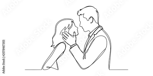Bild auf Leinwand Continuous single line drawing of a romantic couple in love looking at each othe