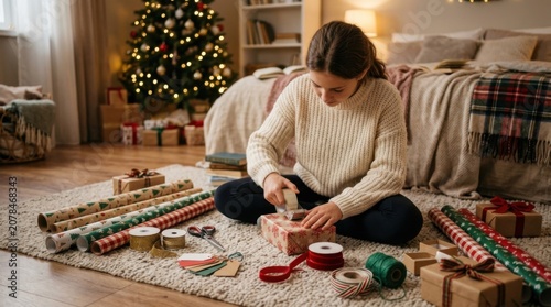 Holiday Gift Wrapping With Festive Supplies