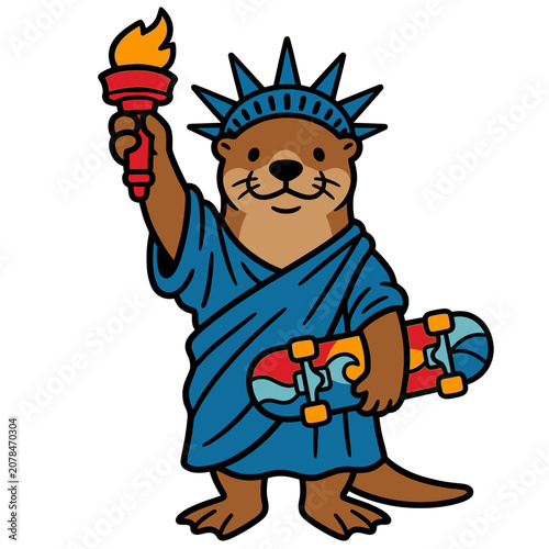 Otter wearing Statue of Liberty costume.