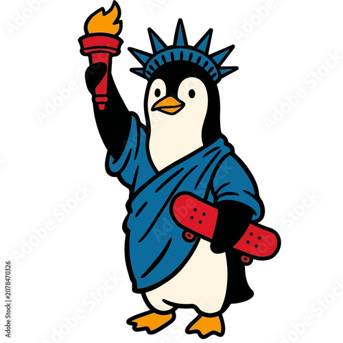 Penguin in Statue of Liberty costume.