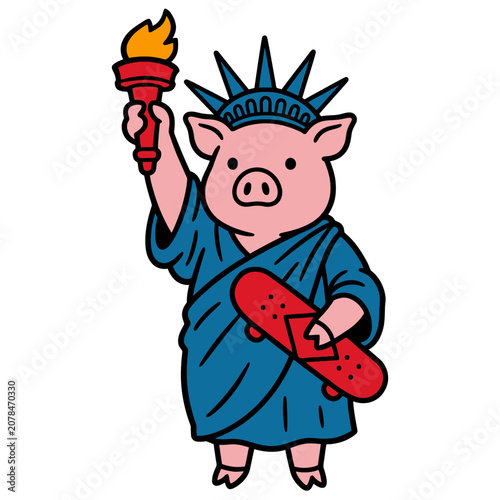 Pig Wearing Statue of Liberty Costume.