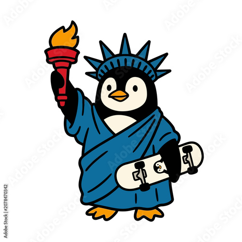 Penguin dressed as Statue Liberty.