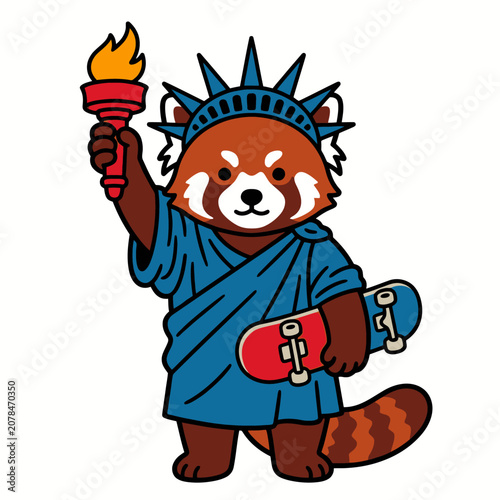 Red panda in Statue of Liberty costume.