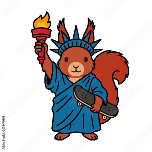 Squirrel wearing Statue of Liberty costume.