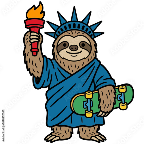 Sloth wearing Statue of Liberty costume.