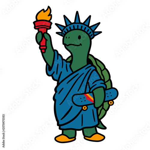 Turtle Wearing Statue of Liberty Costume.