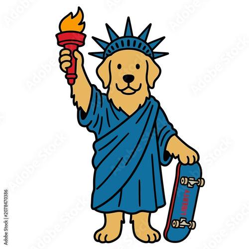 Statue of Liberty Dog Cartoon Character.