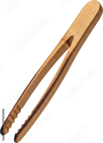 Wooden kitchen tongs utensil.