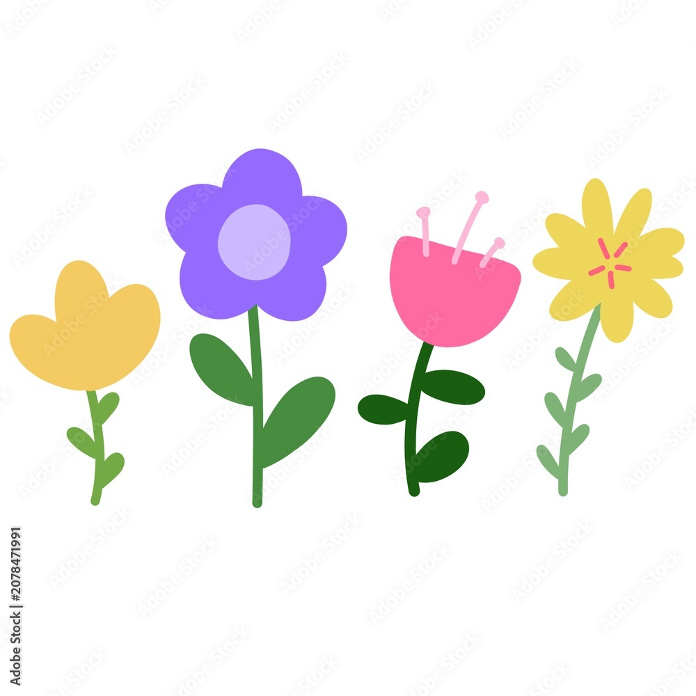 Obraz premium Simple Colorful Flower Collection in Minimal Flat Style