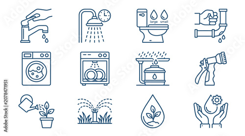 Home water efficiency and plumbing service icons.