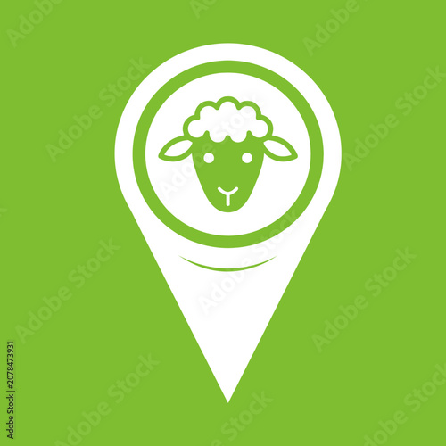 Schilderij op canvas Green sheep logo on white map pin.