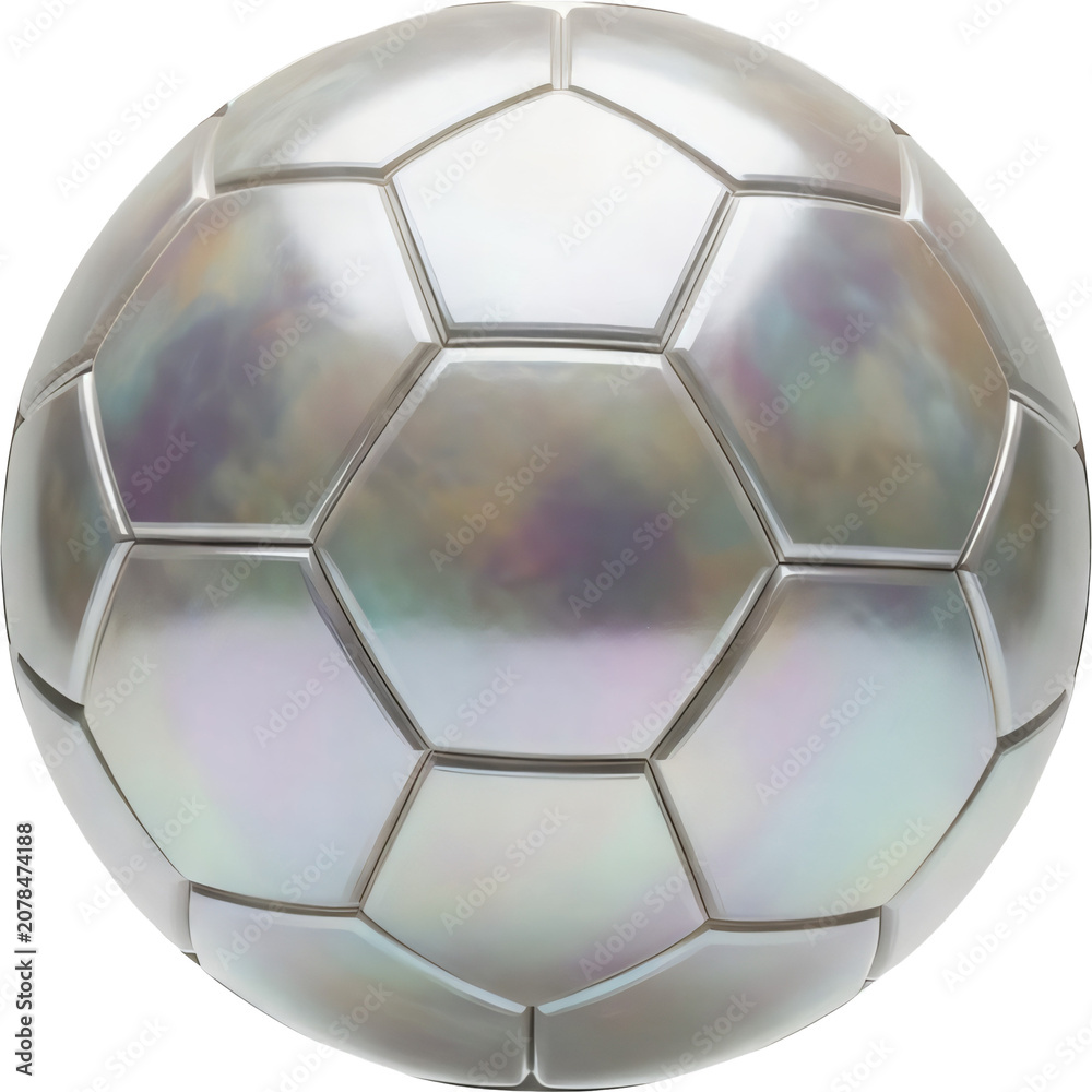Naklejka premium Shiny metallic soccer ball with hexagonal panels.