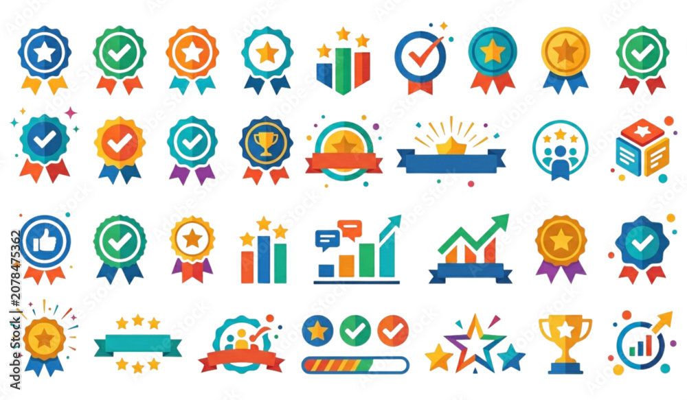 Fototapeta premium Colorful set of flat icons showing various professions and activities Vector