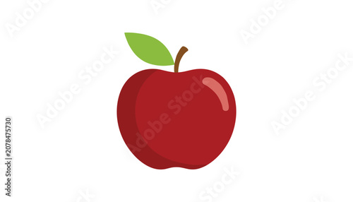 Red delicious apple with a green leaf isolated on a clean white background represents healthy eating and organic food.