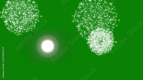 4K Sparkling Fireworks Explosion Effect, Glowing Starburst Motion Graphics Overlay on Green Screen for Easy Chroma Key Compositing in Festive and Celebration Video Projects