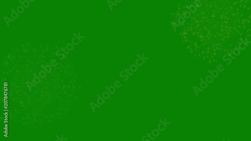 Golden Fireworks Particle Explosion Effect, 4K Glowing Sparkling Starburst Motion Graphics Overlay on Green Screen for Easy Chroma Key Compositing in Festive Event Videos