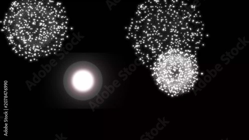 Radiant White Starburst Fireworks Animation, 4K Glowing Sparkling Particle Explosion Overlay on Black Background for Cinematic Intro and Professional Video Transitions