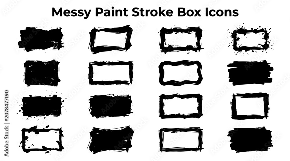 A collection of diverse, hand-drawn black rectangular frames with rough ...
