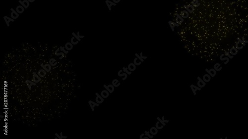 4K Golden Fireworks Explosion Animation, Radiant Sparkling Particle Burst Overlay on Black Background, Premium Motion Graphics for Celebration and Festive Video Intros