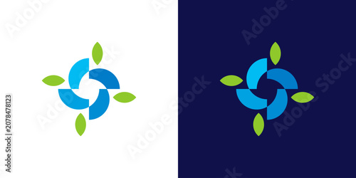 logo design fan and leaf, design vector icon idea