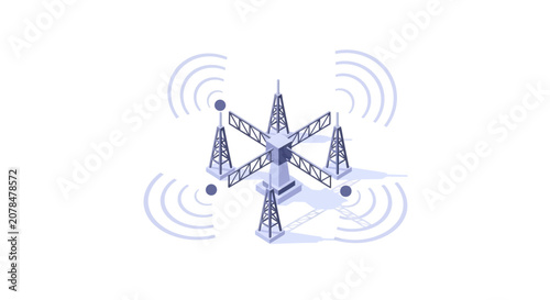 Cell Tower Network, 5G Communication, Wireless Signal Transmission, Modern Technology