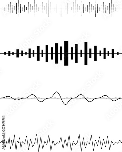 Digital Audio Signal Waves and Music Frequency Equalizer Set