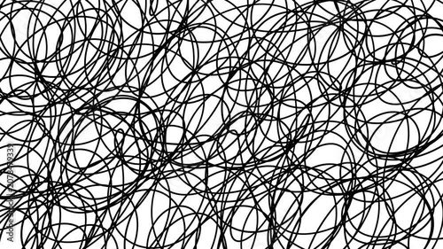 細字のボールペンで円を描きながら画面を塗り潰した手描きアニメーション。モノクロのループする落書き背景。Scribble Design Artwork