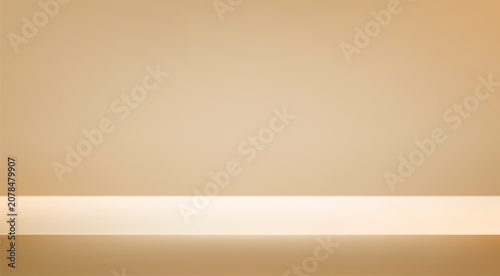 Empty beige studio room background Space for selling products, backdrop, wallpaper, background, text. Empty Room Studio with table. Vector illustration.