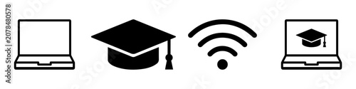 Laptop graduation wifi education icons
