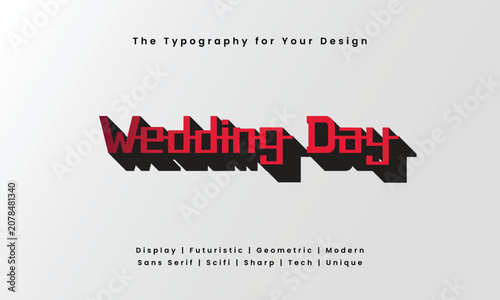 Wedding Day Futuristic Red Gradient Typography with Modern Unique Font Style on White Background