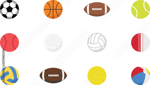 Obraz na płótnie Sports balls collection vector illustration icon set with soccer basketball foot