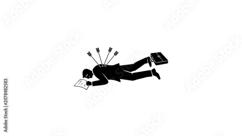 Person lying down with laptop and arrows showing online activity or multitasking Vector