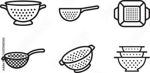 Six different types of kitchen strainers and colanders illustration Vector