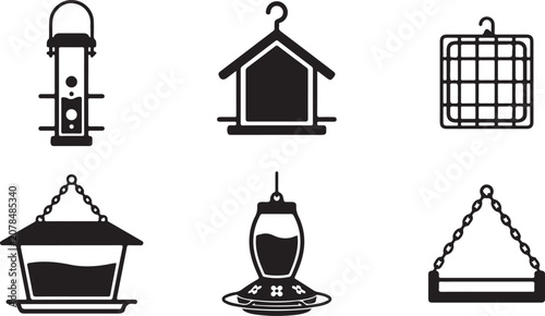 Tableau sur toile Five stylish bird feeder designs hanging illustration Vector