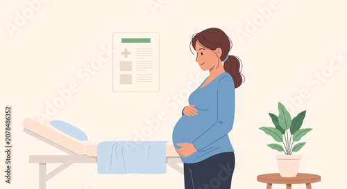 Pregnant Woman in Doctor's Office, Medical Check-up, Anticipation